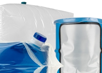 A collection of CDF Corporation's flexible packaging solutions, including an inflated IBC liner, a form-fit drum liner with a reinforced rim, and a Cheertainer® bag-in-box with a secure spout. These innovative packaging options are designed for efficient liquid storage, transport, and dispensing, reducing waste and improving operational efficiency.
